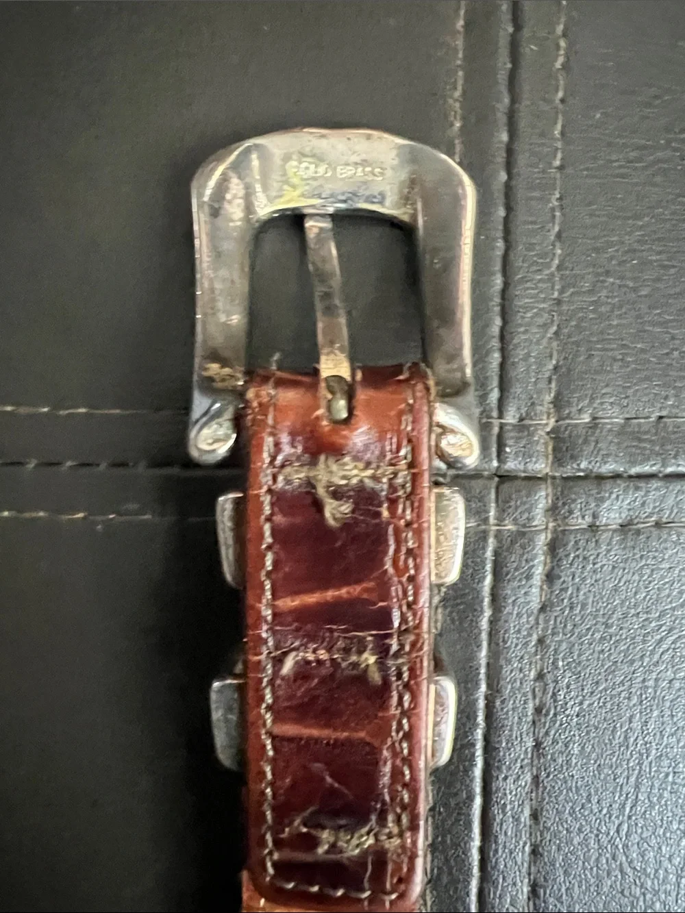 Martin Dingman Vintage Brown Alligator Leather Belt with Silver Accents Size 42